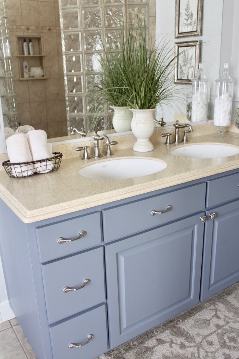 painted blue master vanity